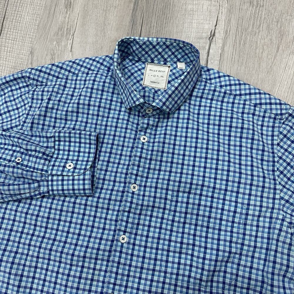 Billy Reid Button Up Mens Large Blue Gingham Standard Cut Long Sleeve Shirt